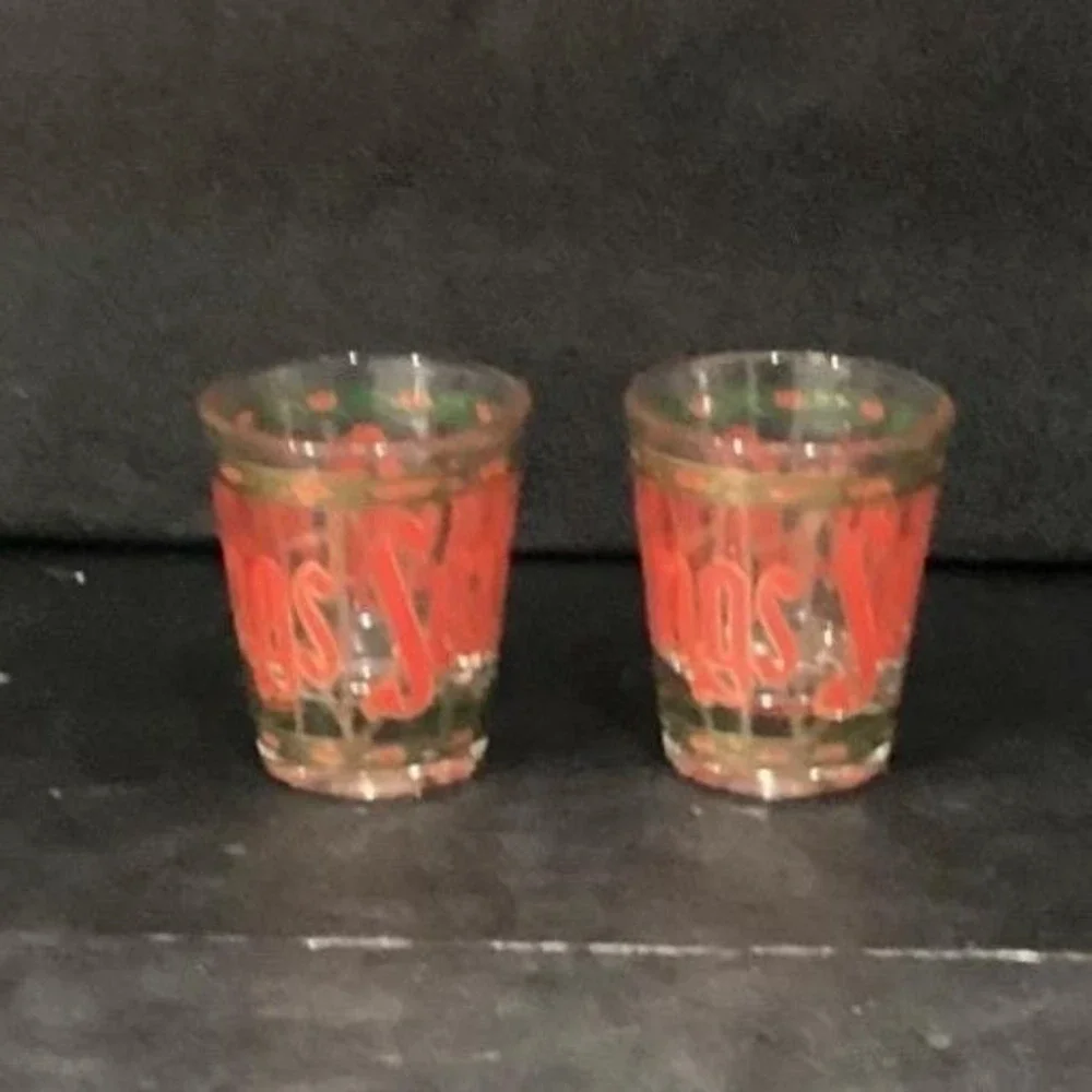 Culver Seasons‎ Greeting Shot Glasses, Set of 2, Vintage Stained Glass Design